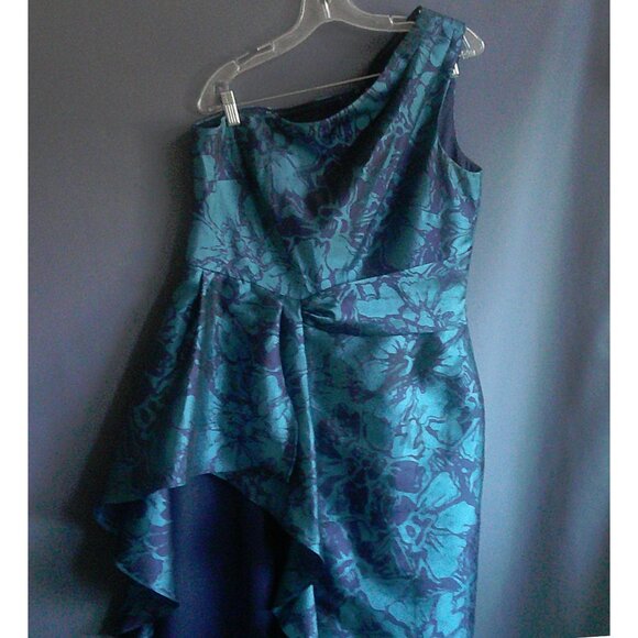 Kay Unger One Shoulder Navy Aqua Floral Walk Thru Jumpsuit Dress 14 - Picture 6 of 12